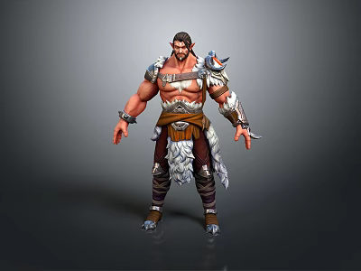 Muscular Mythical Warrior Character With Armored Shoulders And Fur Details 3d model