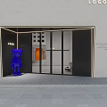 Modern Retail Storefront With Glass Door Logo Sign Black Orange Chairs And Blue Bear Decor