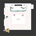 Kids Playroom Setup with Red Brick Wall Green Cabinet Orange Sofa Coffee Table and Guitar