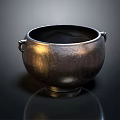 Vintage Metal Household Item with Carved Patterns Double Handles and Stable Base