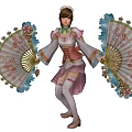 Elegant Game Movie Characters With Brown Hair Headpieces And Red Pink White Lace Dresses