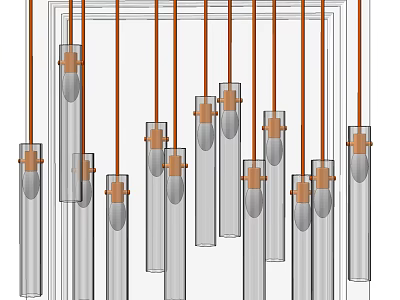 Modern Transparent Glass Chandelier With Hanging Cylindrical Tubes And Orange Accents 3d model