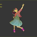 Graceful Red Haired Game Movie Character Dancing In Blue Dress And Jacket On Gray Background