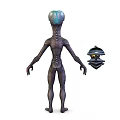 Alien Creature With Slender Body Holding Glowing Yellow And Black Tech Gadget