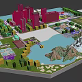 Urban City Building Complex Design With High Rise Architecture Mountains Lake And Green Landscaping