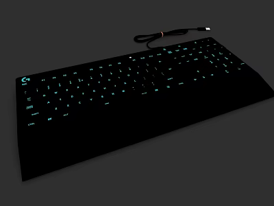Black Computer Keyboard With Backlit Keys And Wired Connection Design 3d model