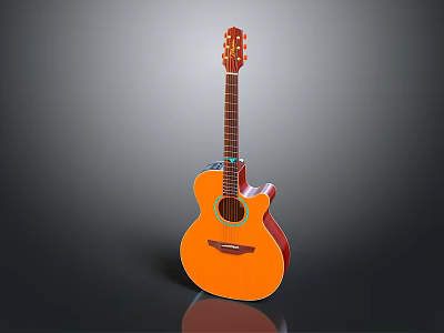 Orange Acoustic Guitar As Household Living Item With Glossy Body And Wooden Fretboard 3d model