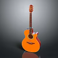 Orange Acoustic Guitar As Household Living Item With Glossy Body And Wooden Fretboard