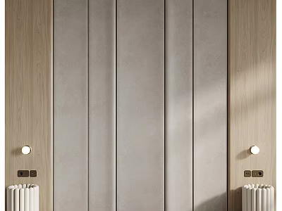 Modern Upholstered Bedroom Accent Wall with Light Gray Panel Wooden Frame and Wall Sconces 3d model