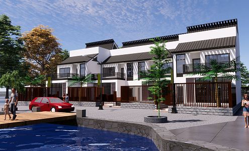 New Chinese Townhouse Villa 3d model