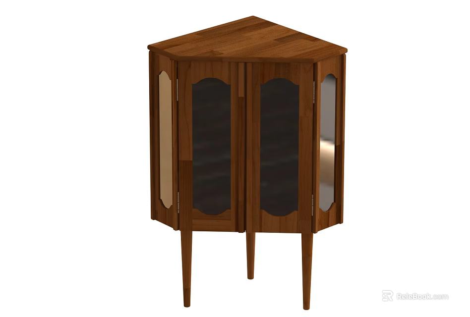 Elegant Wooden Hexagonal Wardrobe With Glass Doors And Slender Wooden Legs 3d model 