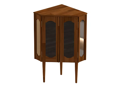 Elegant Wooden Hexagonal Wardrobe With Glass Doors And Slender Wooden Legs 3d model