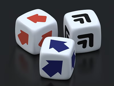 Decorative Ornament Set With Three White Dice Featuring Red Blue Black Arrows 3d model