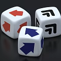 Decorative Ornament Set With Three White Dice Featuring Red Blue Black Arrows 3d model
