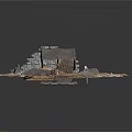 Rural Scene Model With Thatched Roof Cottage Stones And Dirt Ground