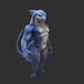 Blue And White Aquatic Creature 3D Render Muscular Humanoid Body Shark Like Head Long Tail