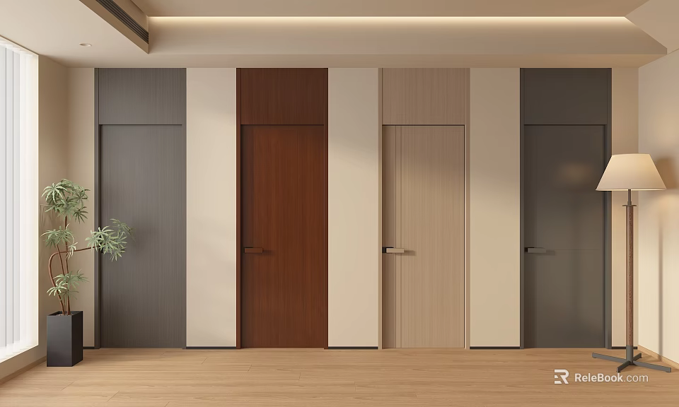 Flush Doors in Various Colors with Sleek Design for Modern Home Interior 3d model 