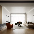 Modern Open Living And Dining Room With Sofa Coffee Table And Natural Light