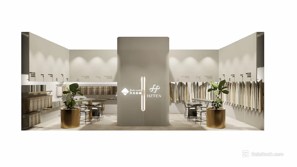 Elegant Clothing Store Interior With Open Sign Hanging Clothes And Green Plants 3d model 