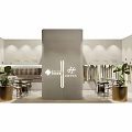 Elegant Clothing Store Interior With Open Sign Hanging Clothes And Green Plants