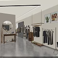 Elegant Modern Clothing Store Interior With Hanging Clothes Display Racks And Sofa