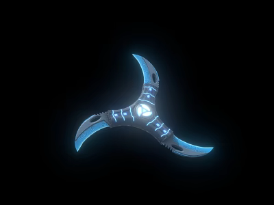 Futuristic Blue Glowing Boomerang Weapon With Central Light Core And Sleek Design 3d model