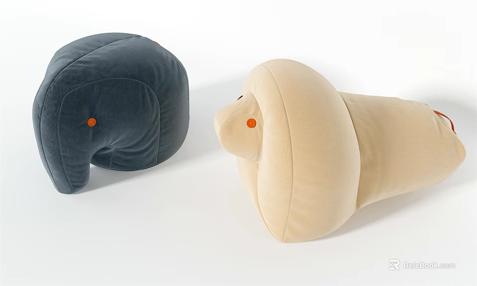 Animal Shaped Sofa Stools In Dark Blue And Beige With Cute Orange Dot Eyes 3d model 