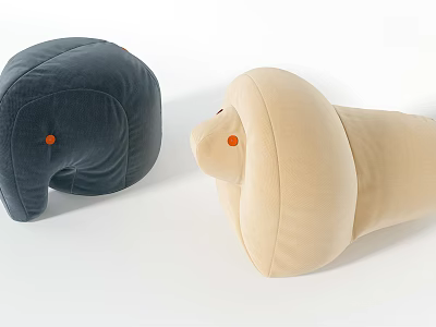 Animal Shaped Sofa Stools In Dark Blue And Beige With Cute Orange Dot Eyes 3d model