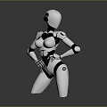 Silver Metallic Robot 3D Model Standing With Hands On Hips And Shiny Surface
