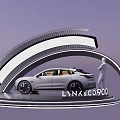 DP Device Showcasing LYNKCO Car On Curved Display Platform With Human Figure Model