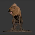 Fierce Roaring Hyena Sculpture With Realistic Details Standing On Detailed Base