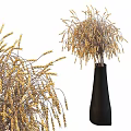 Elegant Decorative Ornament Set with Golden Wheat Ears Bouquet in Black Vase