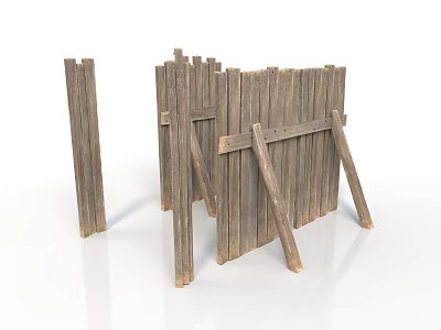 Wooden Garden Fence Made Of Planks With Support Legs For Outdoor Decor 3d model