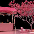 Pink Themed Decorative Scene With Curved Arch Cherry Blossom Trees And String Lights