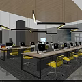 Modern Conference Room Interior With Long Wooden Table Gray Chairs And Blue Projection Screen
