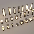 Various Outdoor Lights With Modern Designs Columnar Square And Round Shapes Illuminated