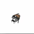 Elegant Black Grand Piano As Musical Instrument With Piano Bench And Music Sheet