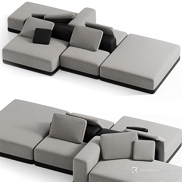 Modern Modular Sectional Sofa With Gray Upholstery And Black Accent Pillows 3d model
