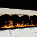 Modern Fireplace With Burning Flames And Marble Base In Contemporary Living Interior