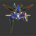 Game Anime Mecha Character With Red Black Wings Sword And Blue White Armor