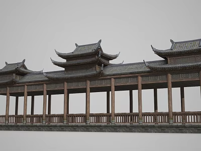 Traditional Ancient Chinese Architecture With Overhanging Eaves Wooden Columns And Tiled Roofs 3d model