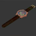 Luxury Watch with Red Leather Strap and Gold Case Round Dial Chronograph Design