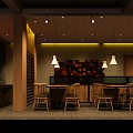 Modern Restaurant Interior With Wooden Reception Stone Counter Wine Rack And Warm Lighting