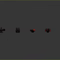 Multiple Different Designed Weapon Models in Black Red Color Displayed on Gray Background