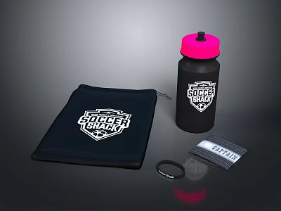 Soccer Cup Themed Water Bottle And Storage Bag With Carabiner And Cloth 3d model