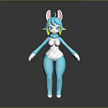 Cute Rabbit Character In Blue Bodysuit With Green Hair And White Belly Standing Pose