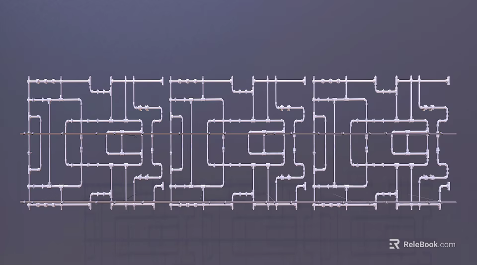 Complex White Industrial Piping System Layout With Structural Design And Arrangement 3d model 