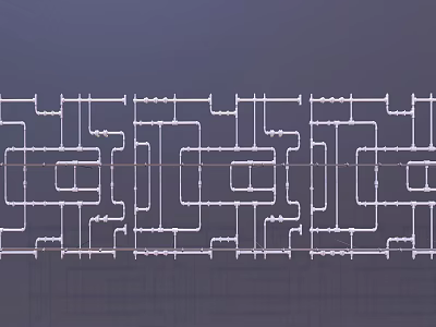 Complex White Industrial Piping System Layout With Structural Design And Arrangement 3d model