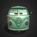 Vintage Green Volkswagen Van With Cartoon Eyes Colorful Patterns And Spots
