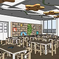Kindergarten Reading Room With I LOVE READING Sign Tables Chairs Bookshelves And Colorful Decorations